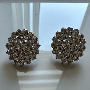 Vintage Elegant Silver Faux Rhinestone Crystal Cluster Earrings
